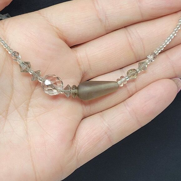 Vtg Long Flapper Necklace Silver Smoky Gray AB Beaded‎ Glass Versatile Opera - Picture 8 of 9